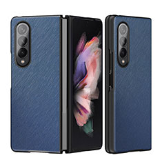 Luxury Leather Matte Finish and Plastic Back Cover Case L06 for Samsung Galaxy Z Fold3 5G Blue