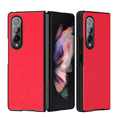 Luxury Leather Matte Finish and Plastic Back Cover Case L06 for Samsung Galaxy Z Fold3 5G Red