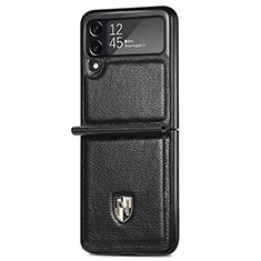 Luxury Leather Matte Finish and Plastic Back Cover Case L07 for Samsung Galaxy Z Flip3 5G Black