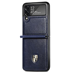 Luxury Leather Matte Finish and Plastic Back Cover Case L07 for Samsung Galaxy Z Flip3 5G Blue