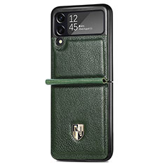 Luxury Leather Matte Finish and Plastic Back Cover Case L07 for Samsung Galaxy Z Flip3 5G Green