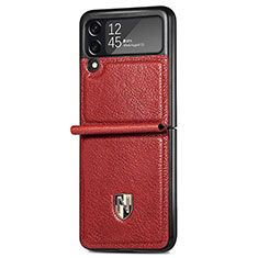 Luxury Leather Matte Finish and Plastic Back Cover Case L07 for Samsung Galaxy Z Flip3 5G Red