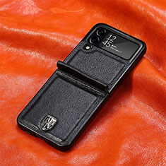 Luxury Leather Matte Finish and Plastic Back Cover Case L08 for Samsung Galaxy Z Flip3 5G Black