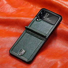 Luxury Leather Matte Finish and Plastic Back Cover Case L08 for Samsung Galaxy Z Flip3 5G Green