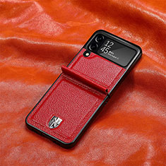 Luxury Leather Matte Finish and Plastic Back Cover Case L08 for Samsung Galaxy Z Flip3 5G Red