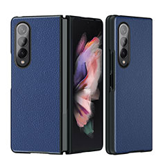 Luxury Leather Matte Finish and Plastic Back Cover Case L08 for Samsung Galaxy Z Fold4 5G Blue