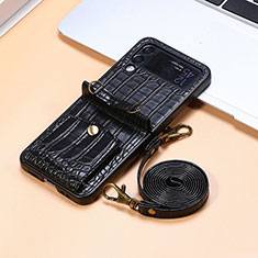 Luxury Leather Matte Finish and Plastic Back Cover Case L09 for Samsung Galaxy Z Flip4 5G Black