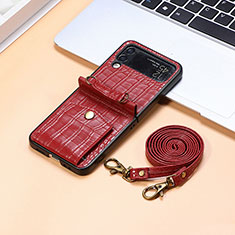 Luxury Leather Matte Finish and Plastic Back Cover Case L09 for Samsung Galaxy Z Flip4 5G Red