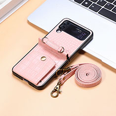 Luxury Leather Matte Finish and Plastic Back Cover Case L09 for Samsung Galaxy Z Flip4 5G Rose Gold