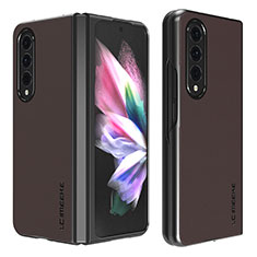 Luxury Leather Matte Finish and Plastic Back Cover Case LC1 for Samsung Galaxy Z Fold3 5G Brown