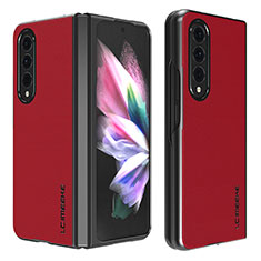 Luxury Leather Matte Finish and Plastic Back Cover Case LC1 for Samsung Galaxy Z Fold3 5G Red