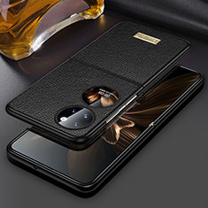 Luxury Leather Matte Finish and Plastic Back Cover Case LD1 for Huawei P50 Pocket Black