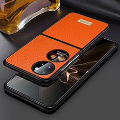 Luxury Leather Matte Finish and Plastic Back Cover Case LD1 for Huawei P50 Pocket Orange