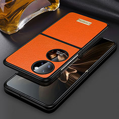 Luxury Leather Matte Finish and Plastic Back Cover Case LD1 for Huawei P60 Pocket Orange