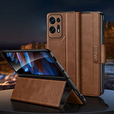 Luxury Leather Matte Finish and Plastic Back Cover Case LD1 for Oppo Find N2 5G Brown
