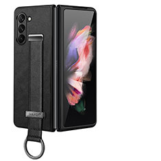 Luxury Leather Matte Finish and Plastic Back Cover Case LD1 for Samsung Galaxy Z Fold5 5G Black