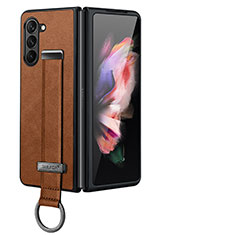 Luxury Leather Matte Finish and Plastic Back Cover Case LD1 for Samsung Galaxy Z Fold5 5G Brown