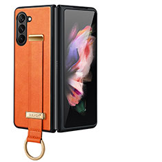 Luxury Leather Matte Finish and Plastic Back Cover Case LD1 for Samsung Galaxy Z Fold5 5G Orange