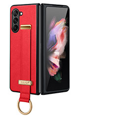 Luxury Leather Matte Finish and Plastic Back Cover Case LD1 for Samsung Galaxy Z Fold5 5G Red