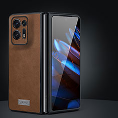 Luxury Leather Matte Finish and Plastic Back Cover Case LD2 for Oppo Find N2 5G Brown
