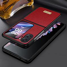 Luxury Leather Matte Finish and Plastic Back Cover Case LD2 for Oppo Find N2 Flip 5G Red