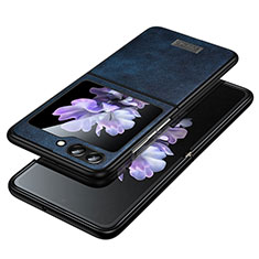 Luxury Leather Matte Finish and Plastic Back Cover Case LD2 for Samsung Galaxy Z Flip5 5G Blue