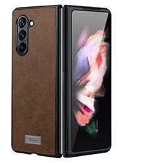 Luxury Leather Matte Finish and Plastic Back Cover Case LD2 for Samsung Galaxy Z Fold5 5G Brown