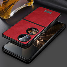 Luxury Leather Matte Finish and Plastic Back Cover Case LD3 for Huawei P50 Pocket Red