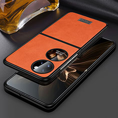 Luxury Leather Matte Finish and Plastic Back Cover Case LD3 for Huawei P60 Pocket Orange
