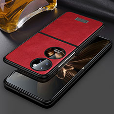 Luxury Leather Matte Finish and Plastic Back Cover Case LD3 for Huawei P60 Pocket Red