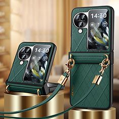 Luxury Leather Matte Finish and Plastic Back Cover Case LD3 for Oppo Find N3 Flip 5G Green