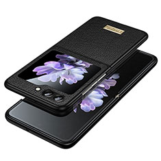 Luxury Leather Matte Finish and Plastic Back Cover Case LD3 for Samsung Galaxy Z Flip5 5G Black