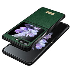 Luxury Leather Matte Finish and Plastic Back Cover Case LD3 for Samsung Galaxy Z Flip5 5G Green