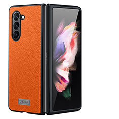 Luxury Leather Matte Finish and Plastic Back Cover Case LD3 for Samsung Galaxy Z Fold5 5G Orange