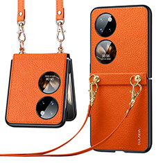 Luxury Leather Matte Finish and Plastic Back Cover Case LD5 for Huawei P60 Pocket Orange