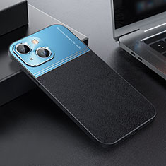 Luxury Leather Matte Finish and Plastic Back Cover Case QC1 for Apple iPhone 15 Blue