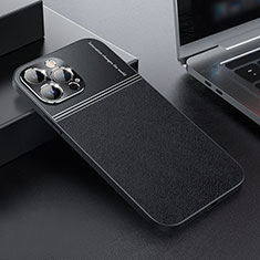 Luxury Leather Matte Finish and Plastic Back Cover Case QC1 for Apple iPhone 15 Pro Max Black