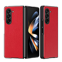 Luxury Leather Matte Finish and Plastic Back Cover Case QH1 for Samsung Galaxy Z Fold5 5G Red