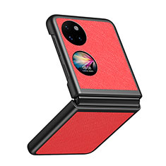 Luxury Leather Matte Finish and Plastic Back Cover Case QH2 for Huawei P50 Pocket Red