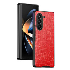 Luxury Leather Matte Finish and Plastic Back Cover Case QH2 for Samsung Galaxy Z Fold5 5G Red