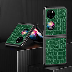 Luxury Leather Matte Finish and Plastic Back Cover Case QH7 for Huawei Pocket S Green