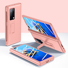 Luxury Leather Matte Finish and Plastic Back Cover Case QK1 for Huawei Mate X2 Pink