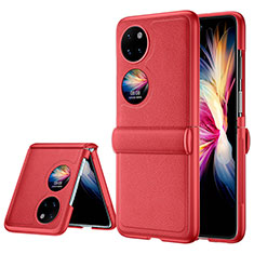 Luxury Leather Matte Finish and Plastic Back Cover Case QK2 for Huawei P60 Pocket Red