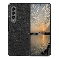 Luxury Leather Matte Finish and Plastic Back Cover Case R01 for Samsung Galaxy Z Fold4 5G Black