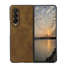 Luxury Leather Matte Finish and Plastic Back Cover Case R02 for Samsung Galaxy Z Fold4 5G Brown