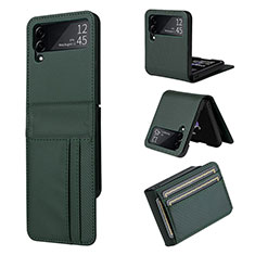 Luxury Leather Matte Finish and Plastic Back Cover Case R03 for Samsung Galaxy Z Flip3 5G Green