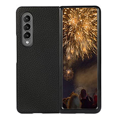 Luxury Leather Matte Finish and Plastic Back Cover Case R03 for Samsung Galaxy Z Fold3 5G Black