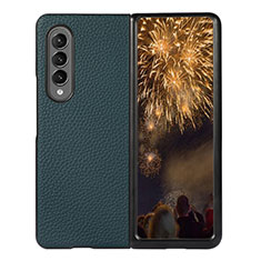 Luxury Leather Matte Finish and Plastic Back Cover Case R03 for Samsung Galaxy Z Fold3 5G Green