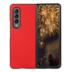 Luxury Leather Matte Finish and Plastic Back Cover Case R03 for Samsung Galaxy Z Fold4 5G Red