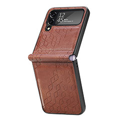 Luxury Leather Matte Finish and Plastic Back Cover Case R04 for Samsung Galaxy Z Flip4 5G Brown